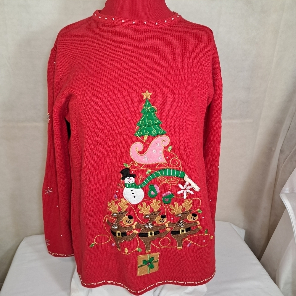 Basic Editions Red Long Sleeve Crew Neck Xmas  Sweater Woman's Size XL